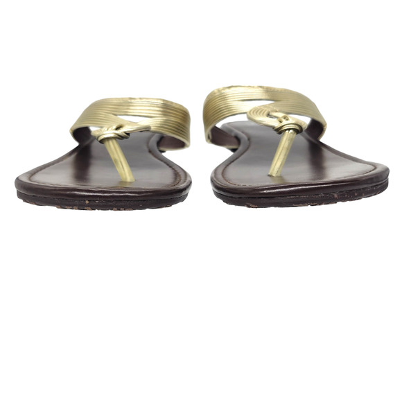 SO Sandals Womens 8 Gold Brown Strappy Summer Rubber Comfy Dressy Thong Flat - Picture 5 of 11
